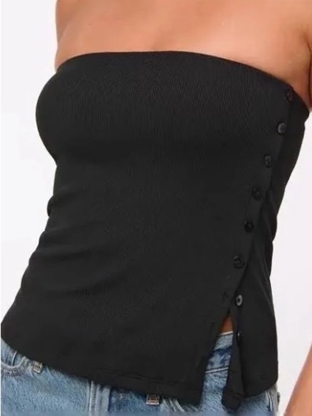 Abercrombie & Fitch Powdered Rib Side-Button Tube Top - black - Picture 2 of 6